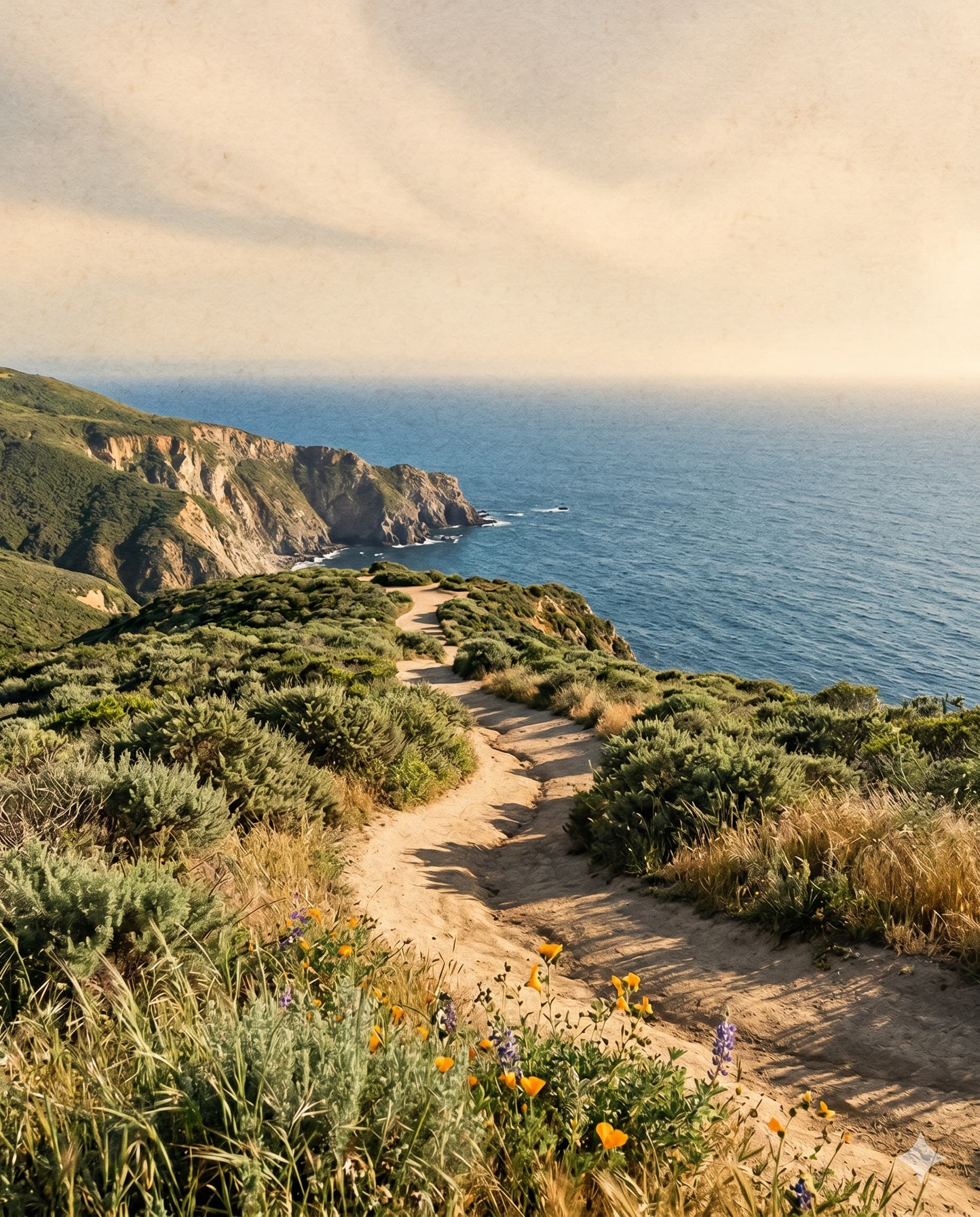 California coastline at golden hour.